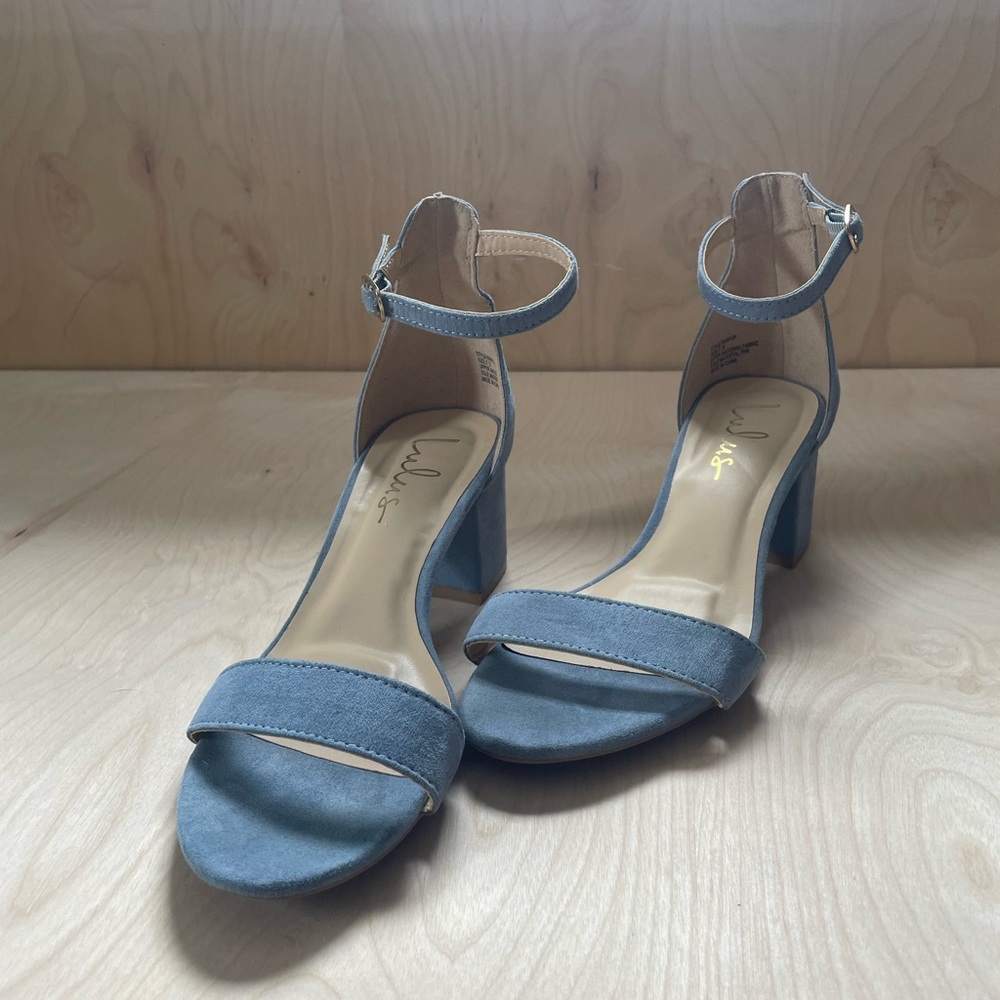 Lulu’s Harper Light Blue Suede Ankle Strap Heels